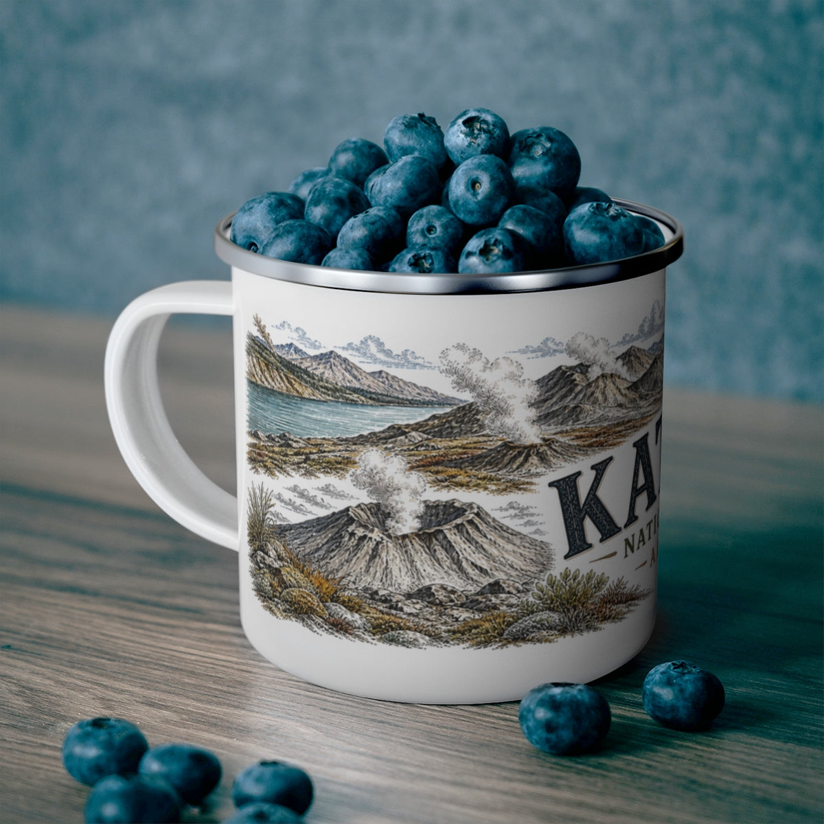 Katmai National Park enamel camping mug outdoor lifestyle scene