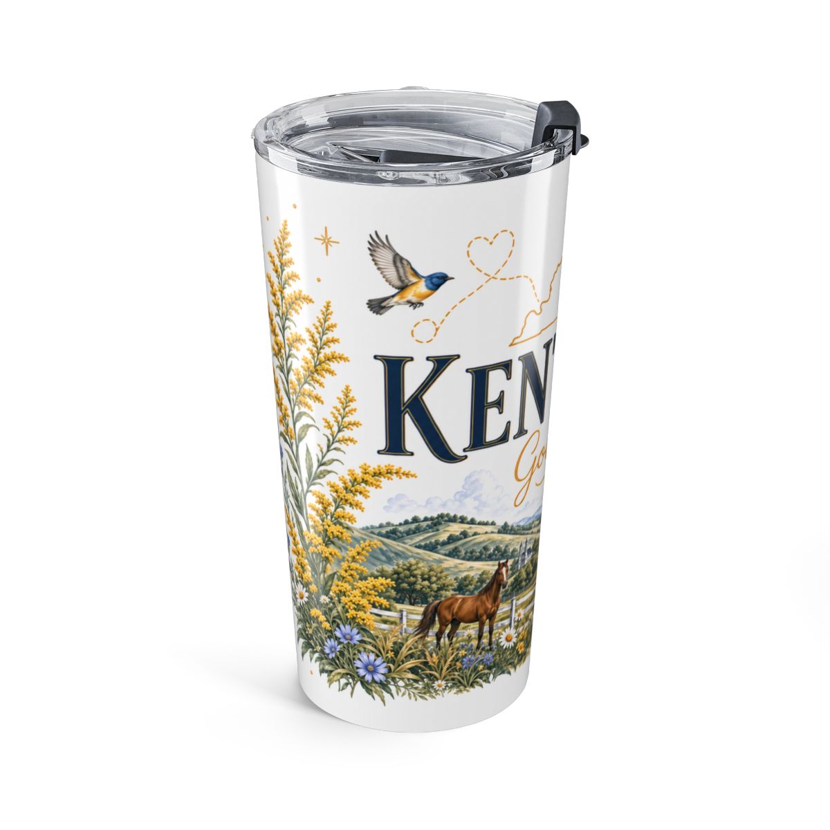 Kentucky State Flower Tumbler | Goldenrod Botanical Travel Cup | 20oz Stainless Steel Gift — left