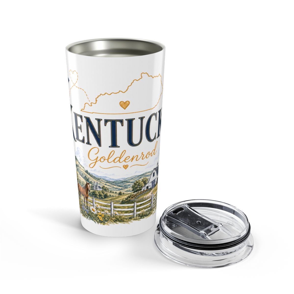 Kentucky State Flower Tumbler | Goldenrod Botanical Travel Cup | 20oz Stainless Steel Gift — opened
