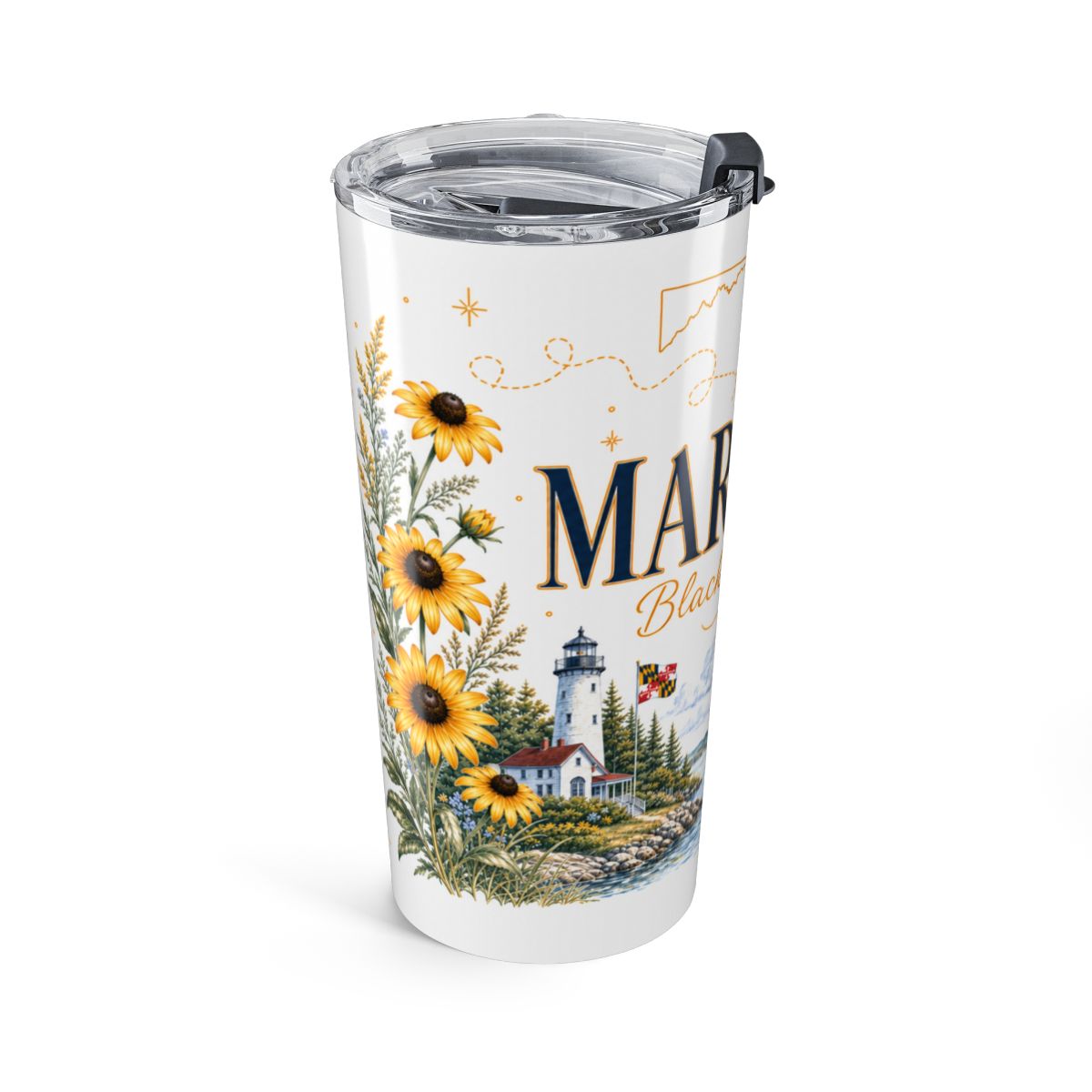 Maryland State Flower Tumbler | Black-eyed Susan Botanical Travel Cup | 20oz Stainless Steel Gift — left