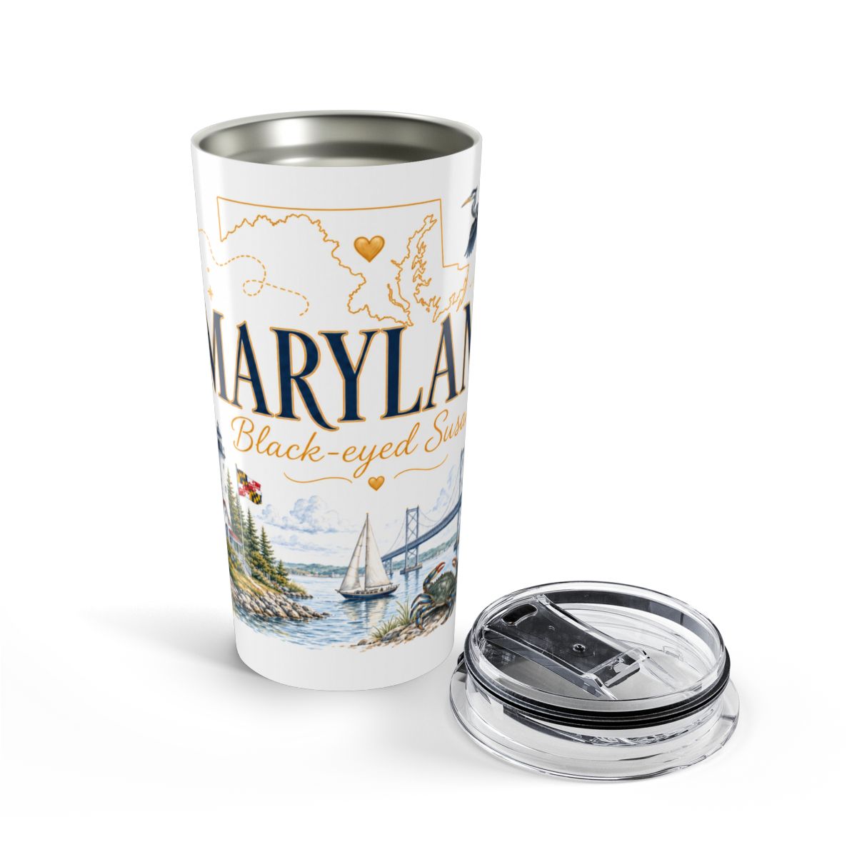 Maryland State Flower Tumbler | Black-eyed Susan Botanical Travel Cup | 20oz Stainless Steel Gift — opened
