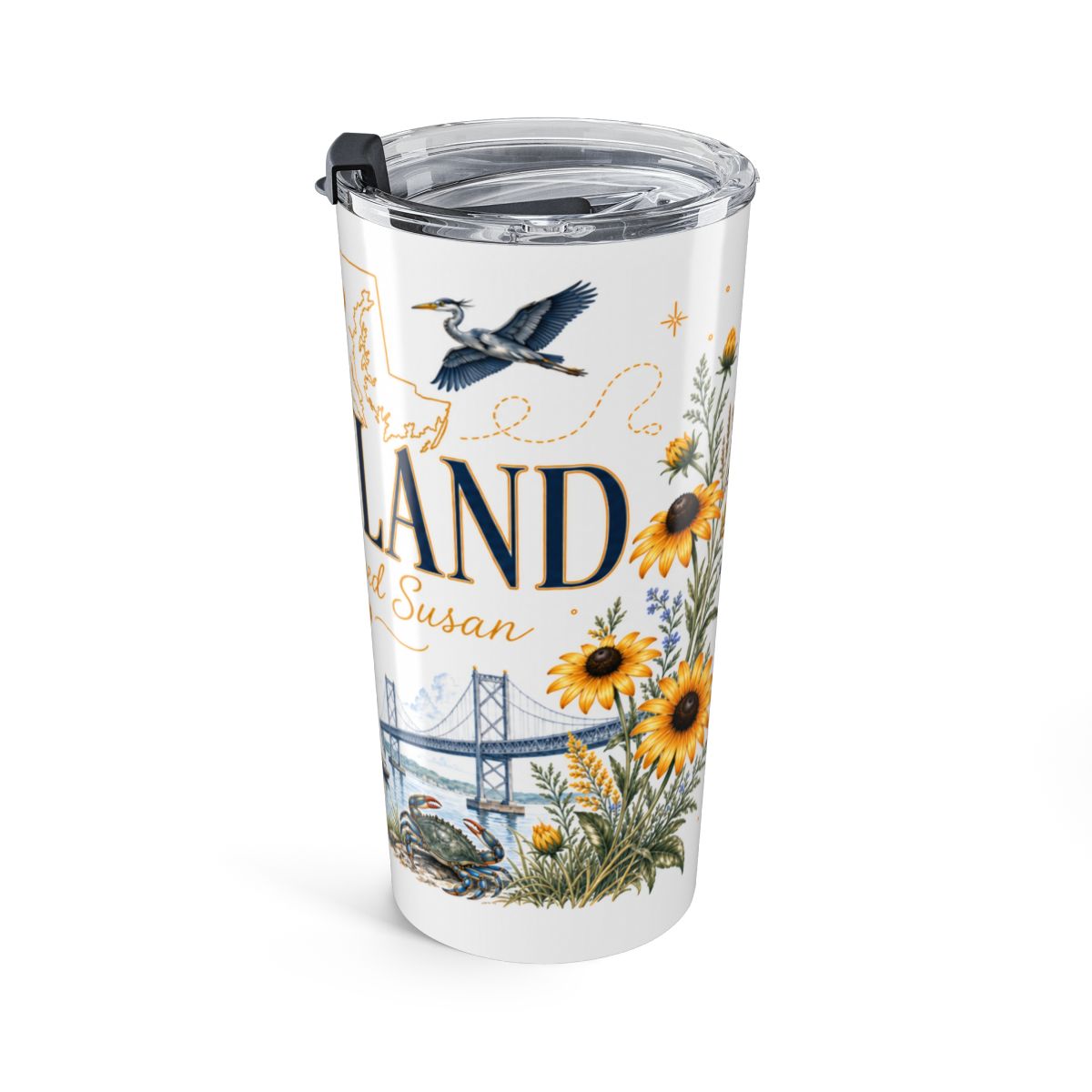 Maryland State Flower Tumbler | Black-eyed Susan Botanical Travel Cup | 20oz Stainless Steel Gift — right