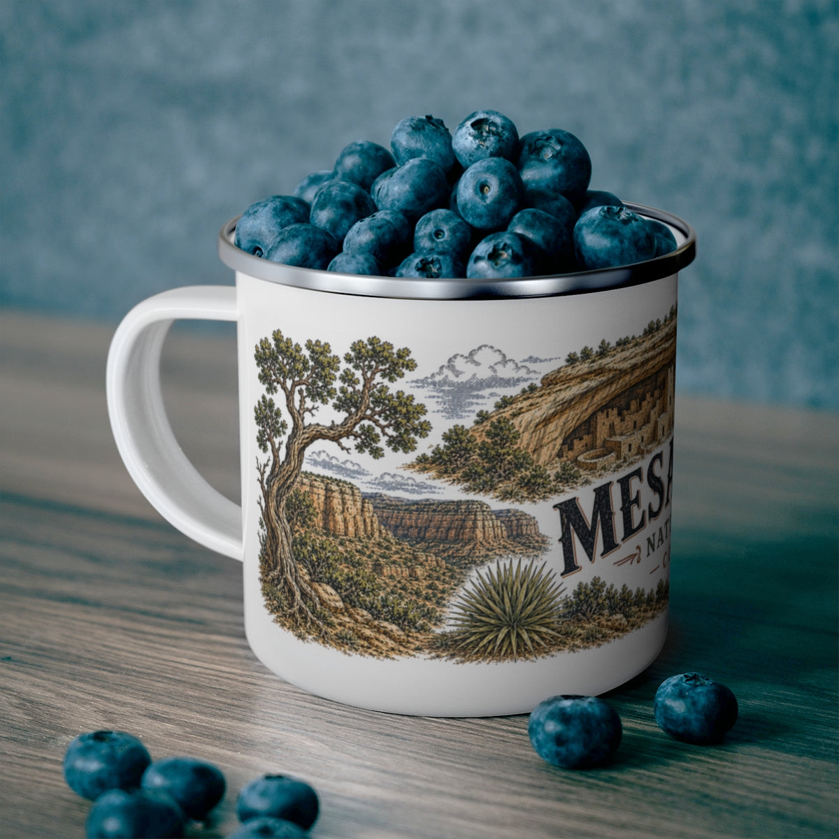 Mesa Verde National Park enamel camping mug outdoor lifestyle scene