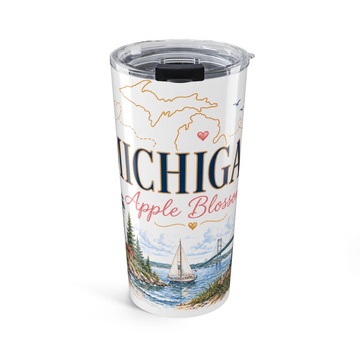 Michigan State Flower Tumbler | Apple Blossom Botanical Travel Cup | 20oz Stainless Steel Gift — front