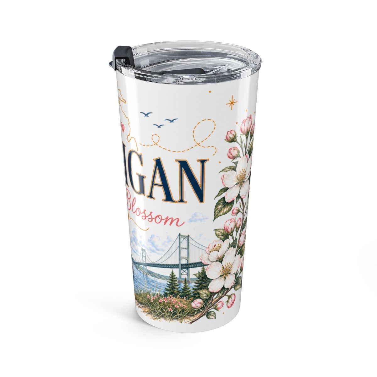 Michigan State Flower Tumbler | Apple Blossom Botanical Travel Cup | 20oz Stainless Steel Gift — right