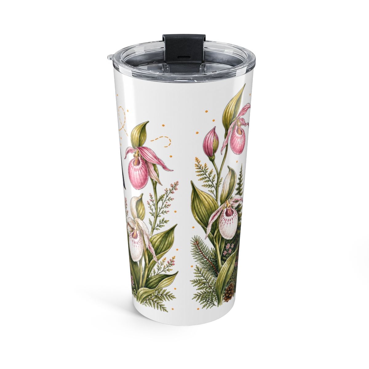 Minnesota Lady Slipper Tumbler | Pink Botanical Travel Cup (20oz Stainless Steel) — back