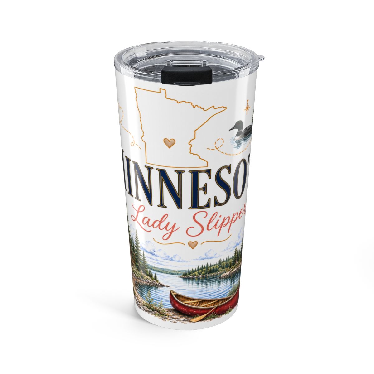 Minnesota Lady Slipper Tumbler | Pink Botanical Travel Cup (20oz Stainless Steel) — front