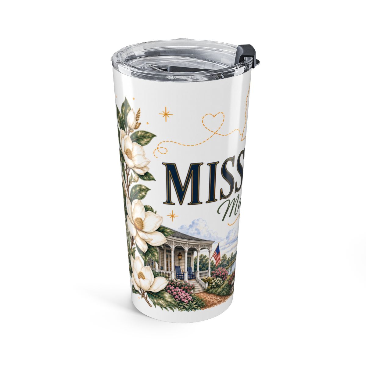 Mississippi State Flower Tumbler | Magnolia Botanical Travel Cup | 20oz Stainless Steel Gift — left