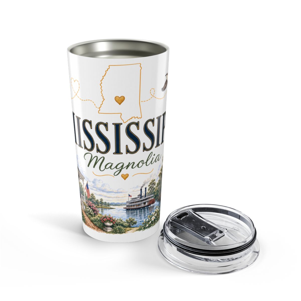 Mississippi State Flower Tumbler | Magnolia Botanical Travel Cup | 20oz Stainless Steel Gift — opened