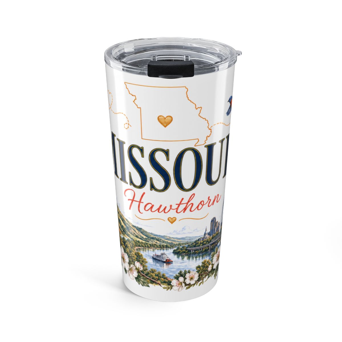 Missouri State Flower Tumbler | Hawthorn Botanical Travel Cup | 20oz Stainless Steel Gift — front