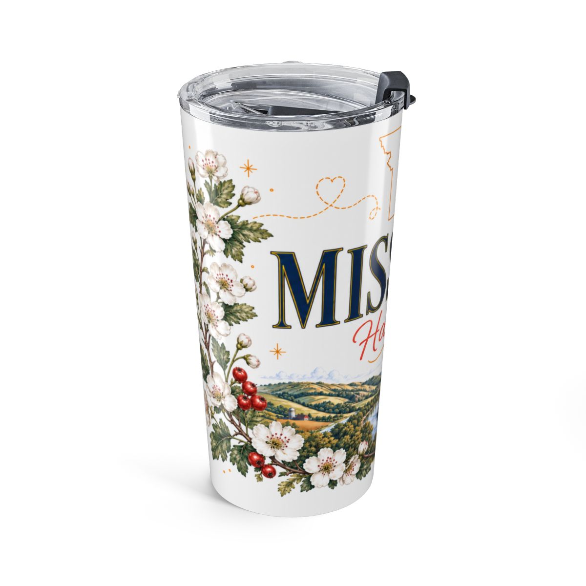Missouri State Flower Tumbler | Hawthorn Botanical Travel Cup | 20oz Stainless Steel Gift — left