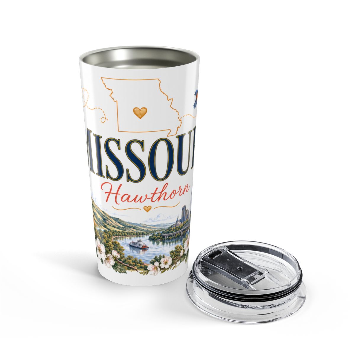 Missouri State Flower Tumbler | Hawthorn Botanical Travel Cup | 20oz Stainless Steel Gift — opened