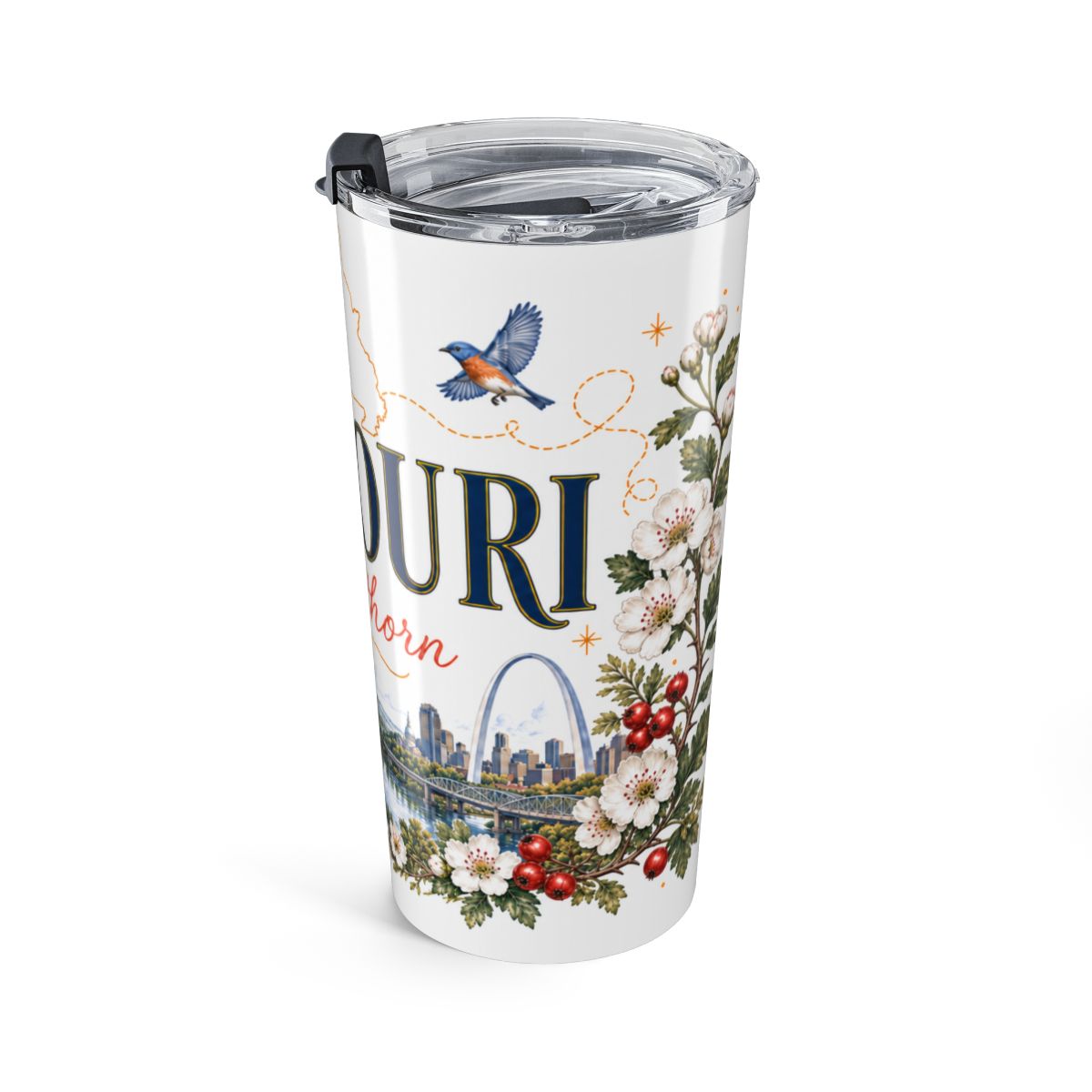 Missouri State Flower Tumbler | Hawthorn Botanical Travel Cup | 20oz Stainless Steel Gift — right
