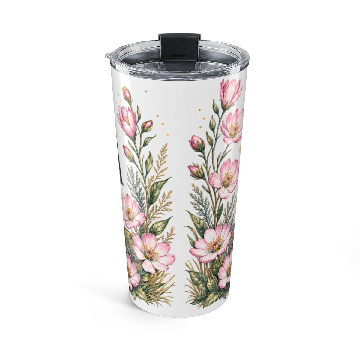 Montana State Flower Tumbler | Bitterroot Botanical Travel Cup | 20oz Stainless Steel Gift — back