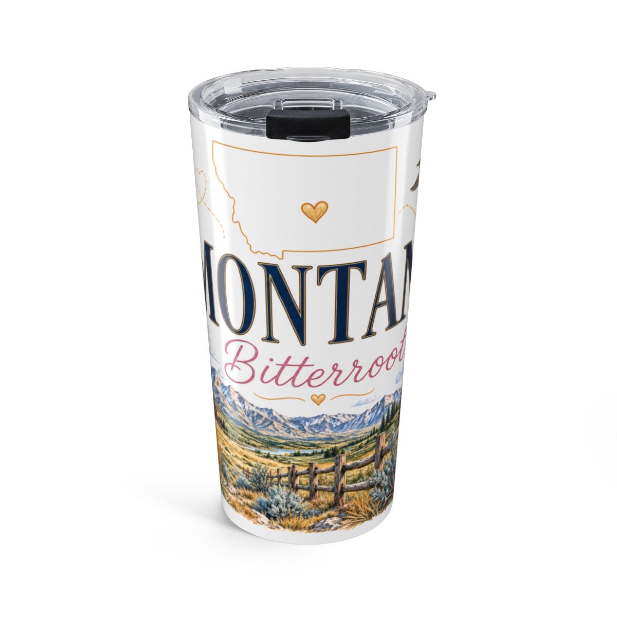 Montana State Flower Tumbler | Bitterroot Botanical Travel Cup | 20oz Stainless Steel Gift — front