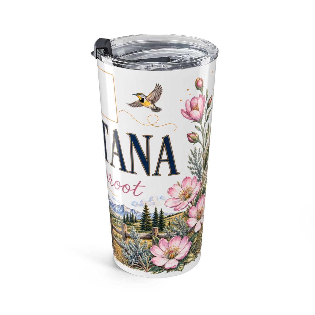 Montana State Flower Tumbler | Bitterroot Botanical Travel Cup | 20oz Stainless Steel Gift — right