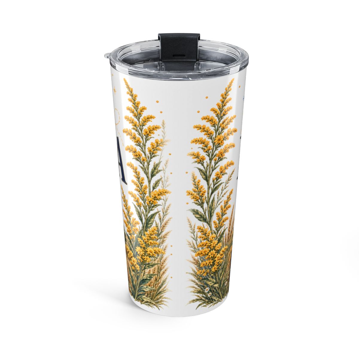 Nebraska State Flower Tumbler | Goldenrod Botanical Travel Cup | 20oz Stainless Steel Gift — back
