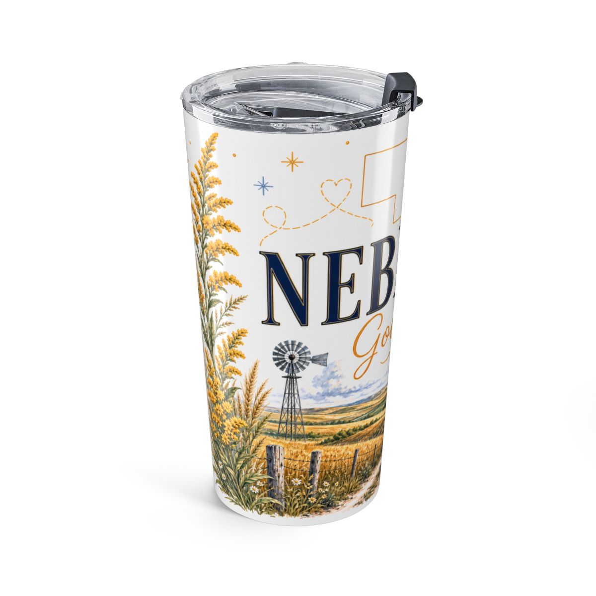 Nebraska State Flower Tumbler | Goldenrod Botanical Travel Cup | 20oz Stainless Steel Gift — left