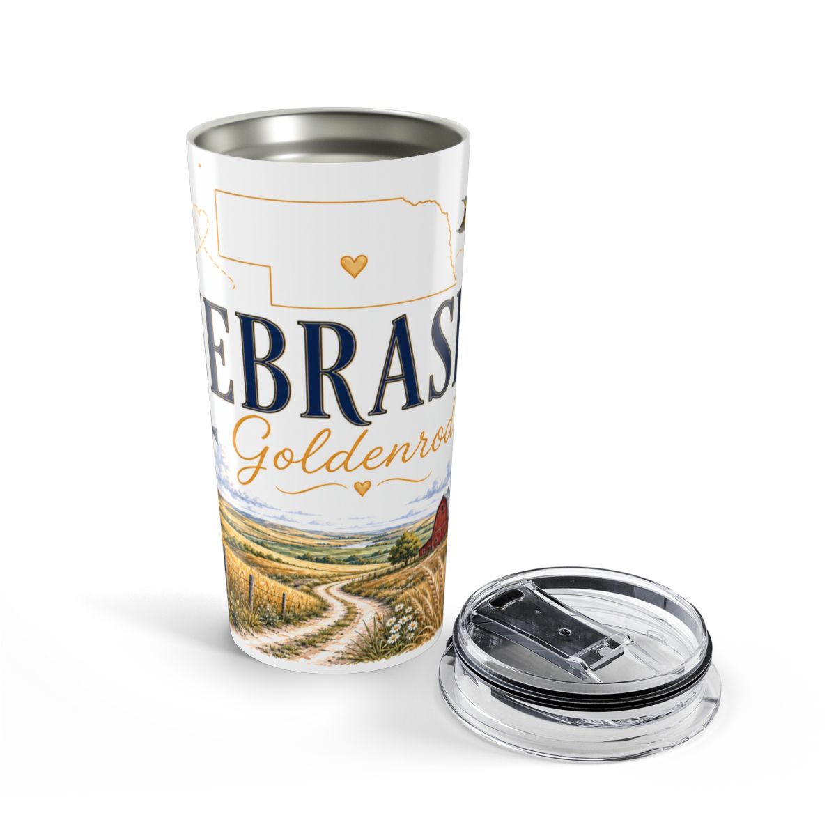 Nebraska State Flower Tumbler | Goldenrod Botanical Travel Cup | 20oz Stainless Steel Gift — opened