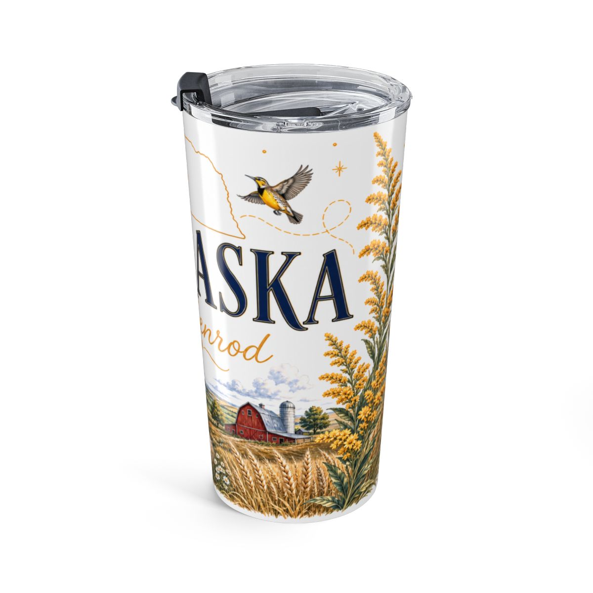Nebraska State Flower Tumbler | Goldenrod Botanical Travel Cup | 20oz Stainless Steel Gift — right