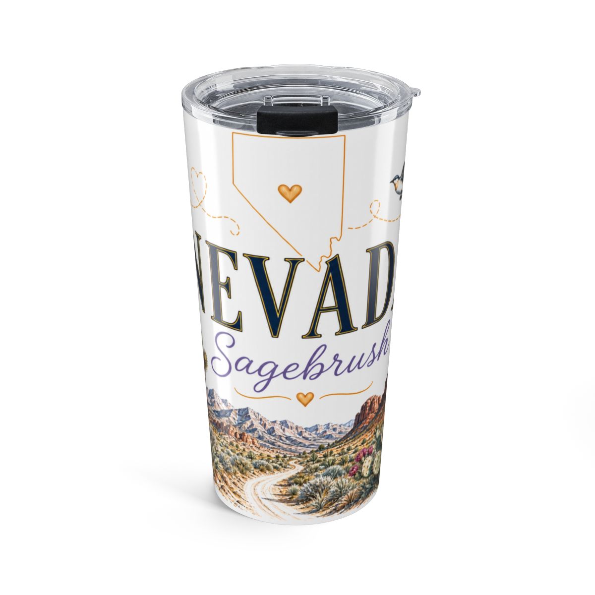Nevada State Flower Tumbler | Sagebrush Botanical Travel Cup | 20oz Stainless Steel Gift — front