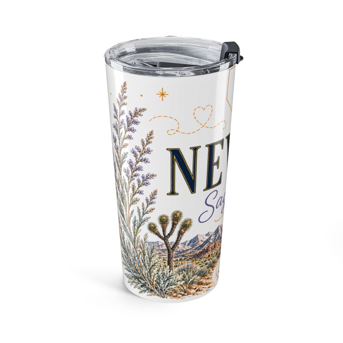 Nevada State Flower Tumbler | Sagebrush Botanical Travel Cup | 20oz Stainless Steel Gift — left