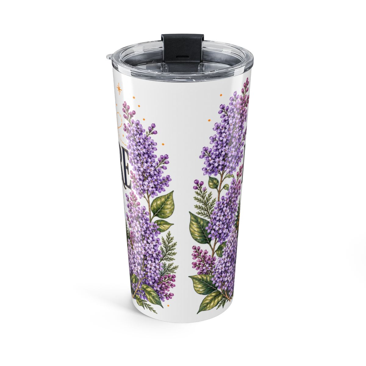 New Hampshire State Flower Tumbler | Purple Lilac Botanical Travel Cup | 20oz Stainless Steel Gift — back