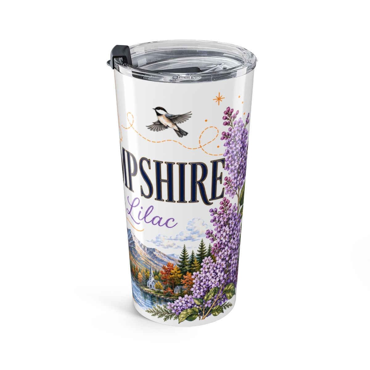 New Hampshire State Flower Tumbler | Purple Lilac Botanical Travel Cup | 20oz Stainless Steel Gift — right