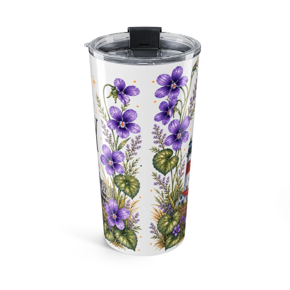 New Jersey State Flower Tumbler | Violet Botanical Travel Cup | 20oz Stainless Steel Gift — back
