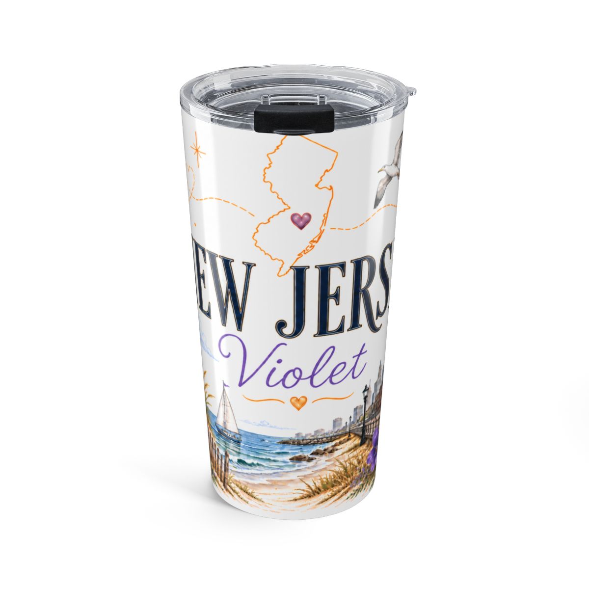 New Jersey State Flower Tumbler | Violet Botanical Travel Cup | 20oz Stainless Steel Gift — front