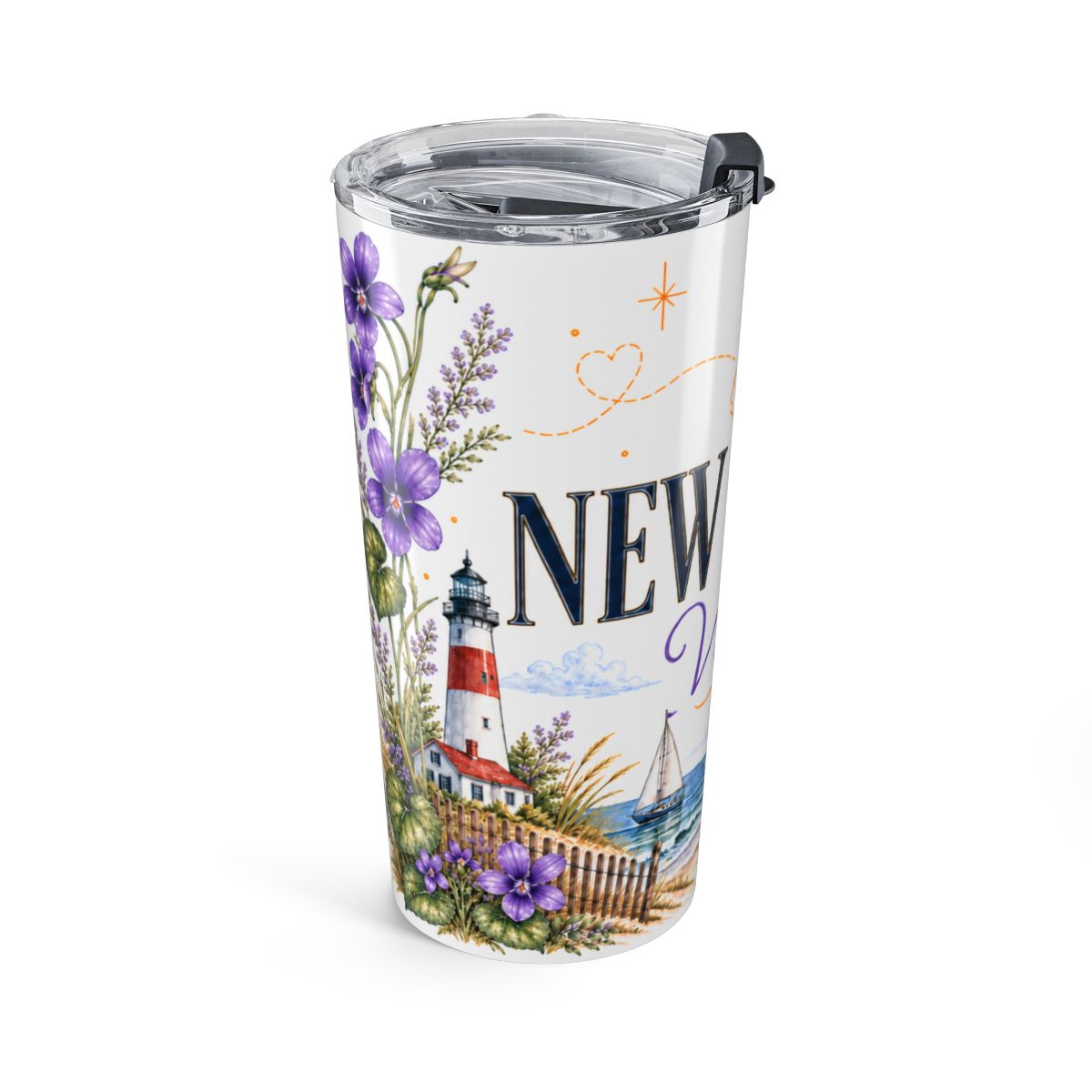 New Jersey State Flower Tumbler | Violet Botanical Travel Cup | 20oz Stainless Steel Gift — left