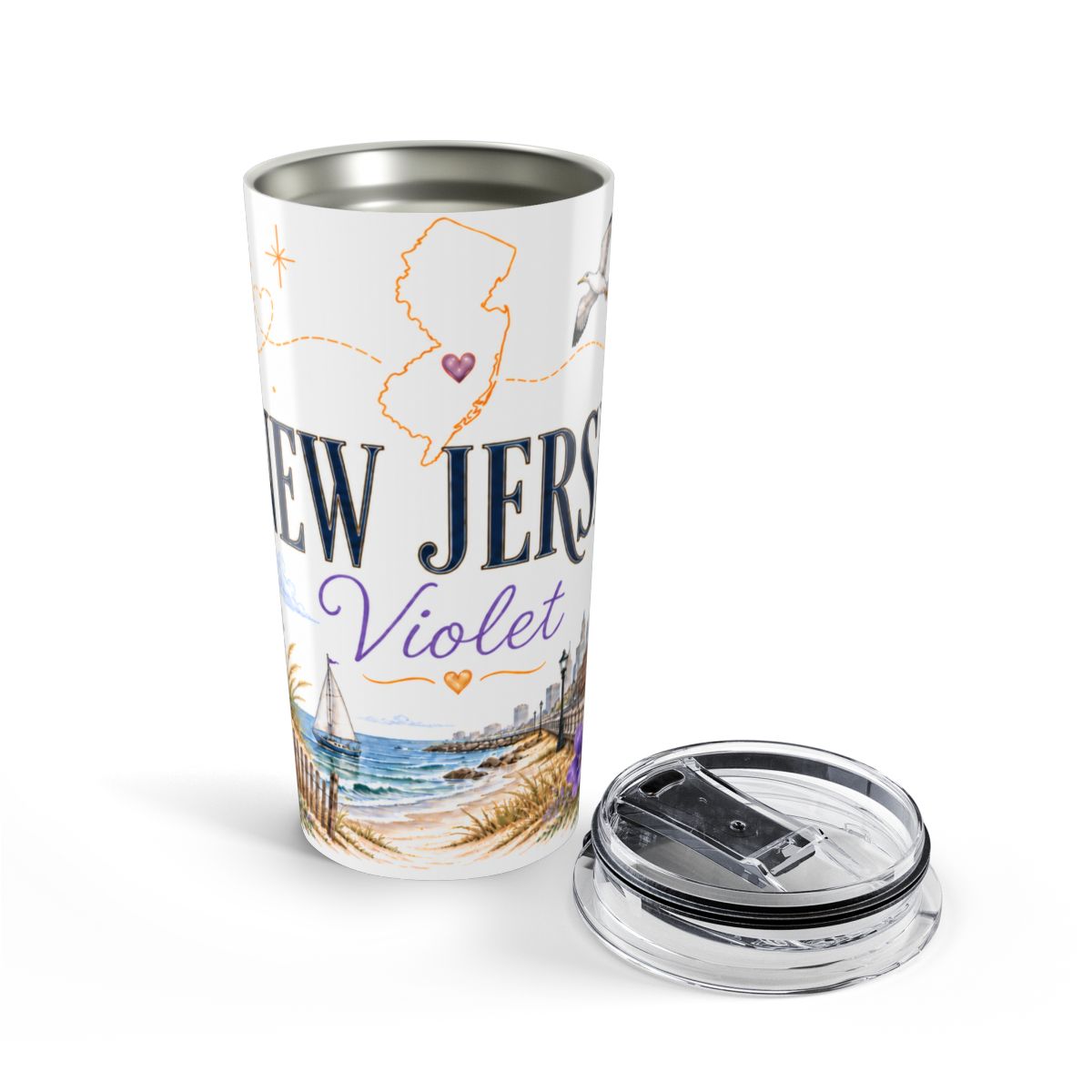 New Jersey State Flower Tumbler | Violet Botanical Travel Cup | 20oz Stainless Steel Gift — opened