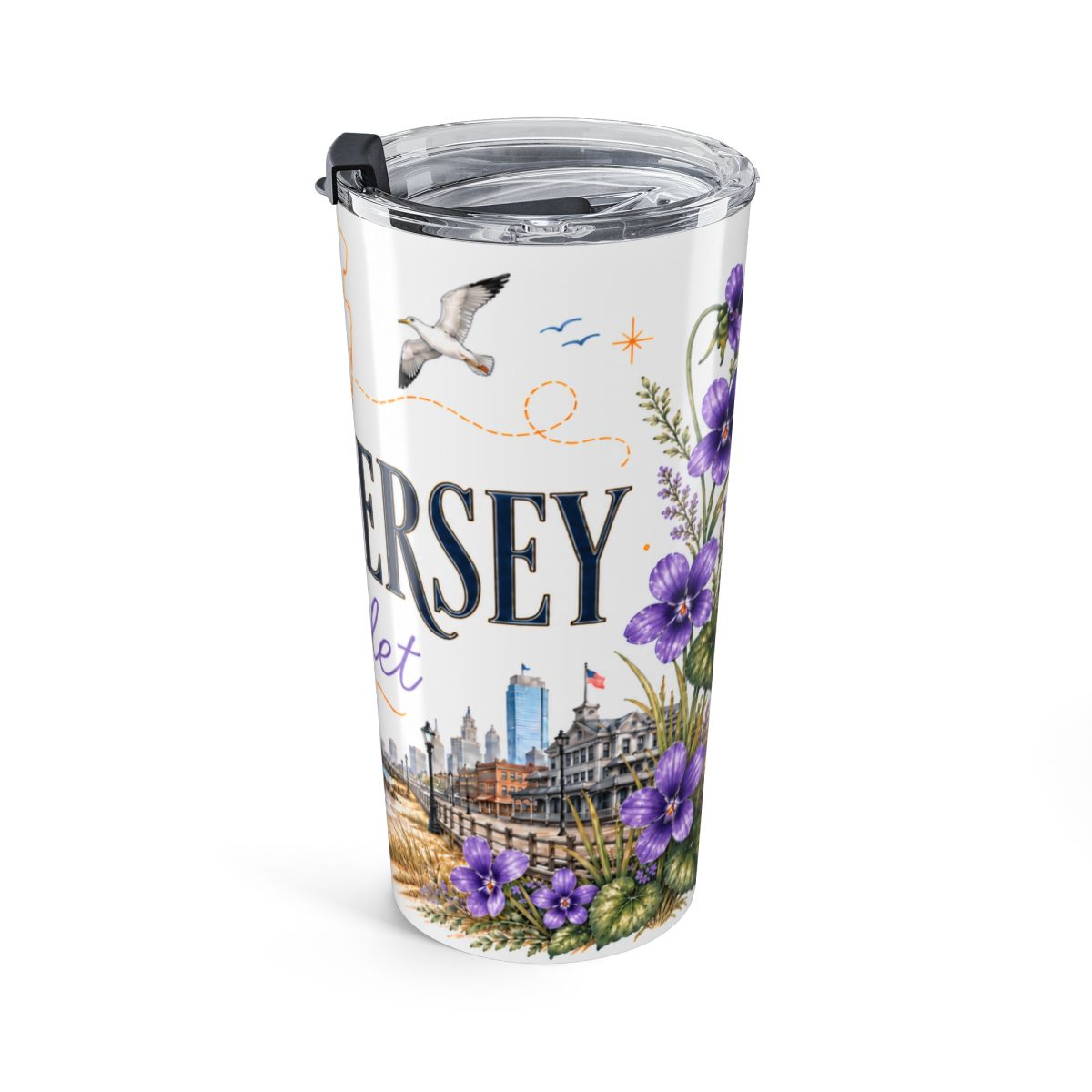 New Jersey State Flower Tumbler | Violet Botanical Travel Cup | 20oz Stainless Steel Gift — right