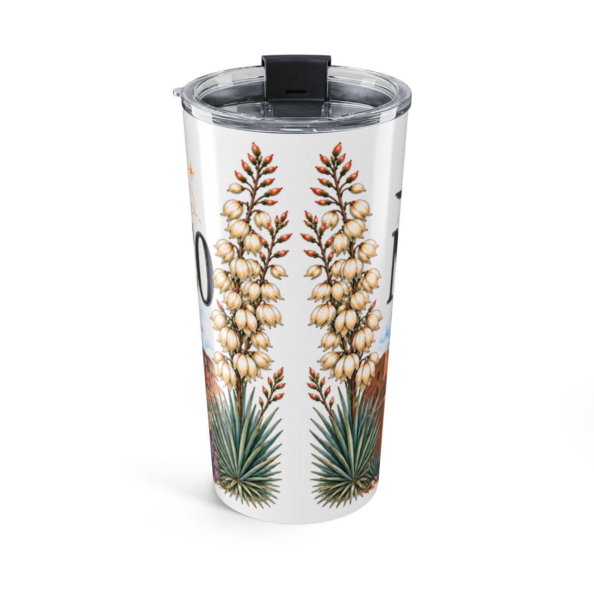 New Mexico State Flower Tumbler | Yucca Flower Botanical Travel Cup | 20oz Stainless Steel Gift — back