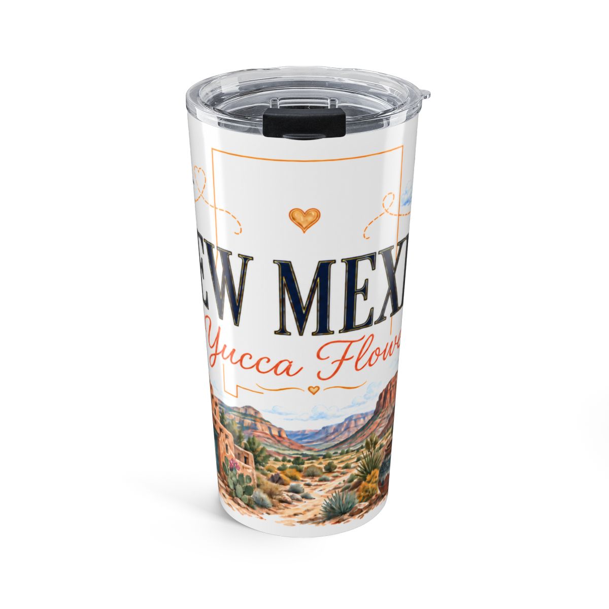 New Mexico State Flower Tumbler | Yucca Flower Botanical Travel Cup | 20oz Stainless Steel Gift — front