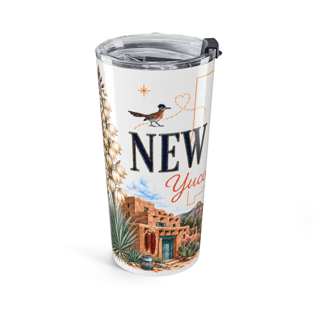 New Mexico State Flower Tumbler | Yucca Flower Botanical Travel Cup | 20oz Stainless Steel Gift — left
