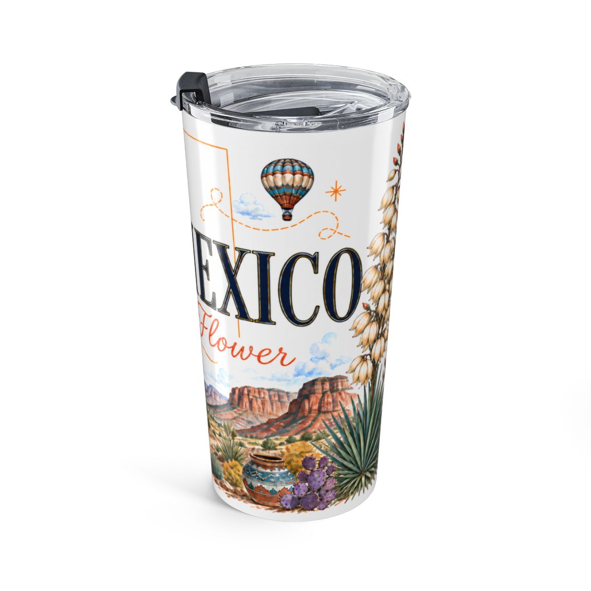 New Mexico State Flower Tumbler | Yucca Flower Botanical Travel Cup | 20oz Stainless Steel Gift — right
