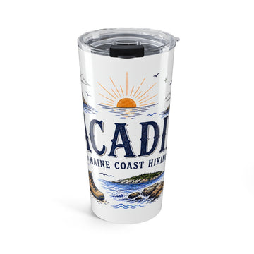 Acadia National Park 20oz Tumbler | Maine Coast Hiking Gift | Insulated Stainless Steel Travel Cup — front