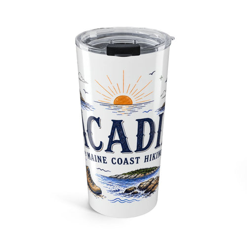 Acadia National Park 20oz Tumbler | Maine Coast Hiking Gift | Insulated Stainless Steel Travel Cup — front
