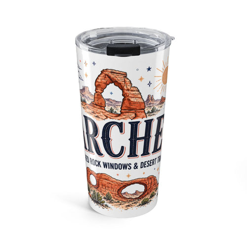 Arches National Park 20oz Tumbler | Utah Desert Hiking Gift | Insulated Stainless Steel Travel Cup — front