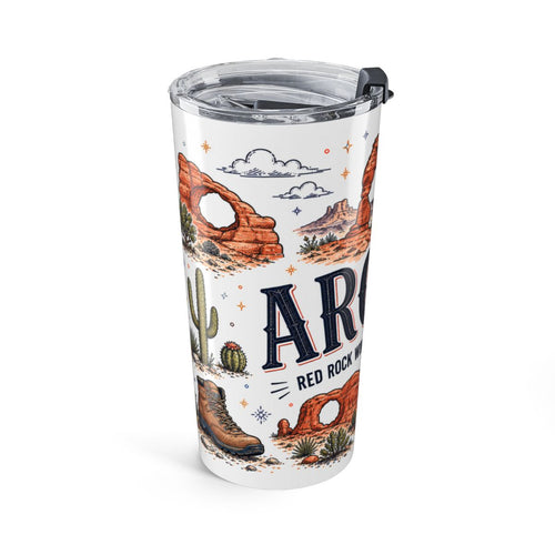 Arches National Park 20oz Tumbler | Utah Desert Hiking Gift | Insulated Stainless Steel Travel Cup — left