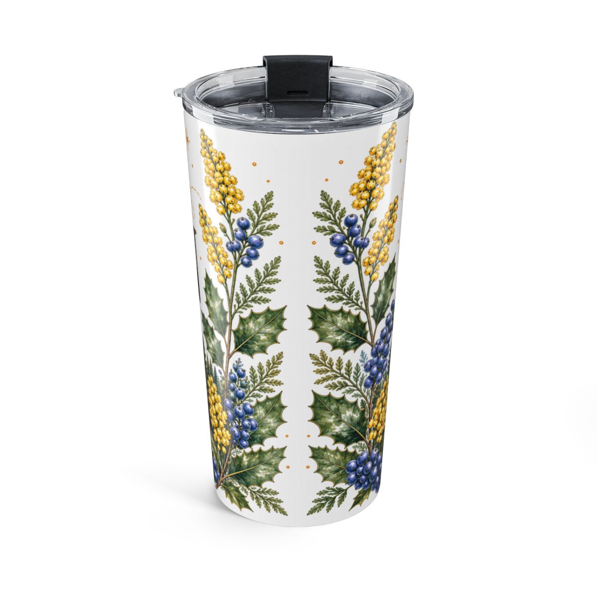 Oregon State Flower Tumbler | Oregon Grape Botanical Travel Cup | 20oz Stainless Steel Gift — back