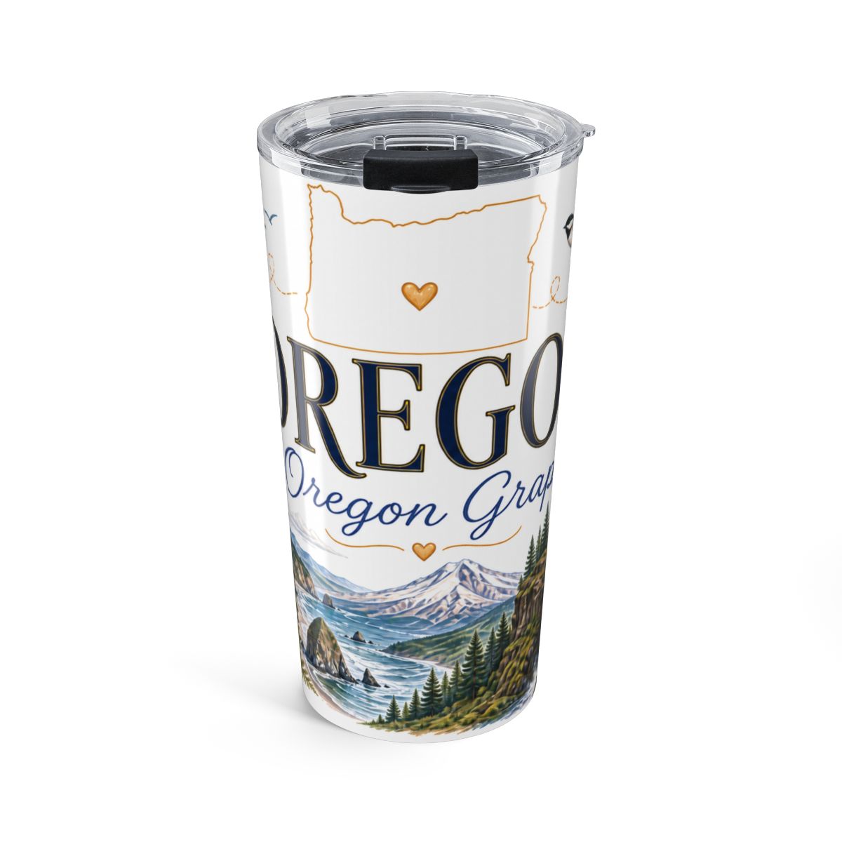 Oregon State Flower Tumbler | Oregon Grape Botanical Travel Cup | 20oz Stainless Steel Gift — front