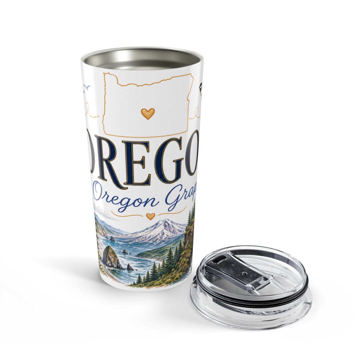 Oregon State Flower Tumbler | Oregon Grape Botanical Travel Cup | 20oz Stainless Steel Gift — opened