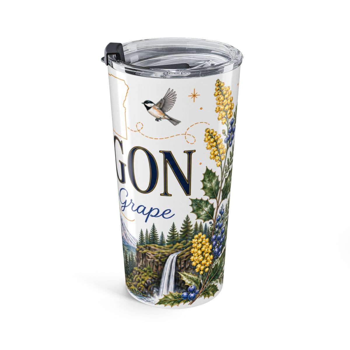 Oregon State Flower Tumbler | Oregon Grape Botanical Travel Cup | 20oz Stainless Steel Gift — right