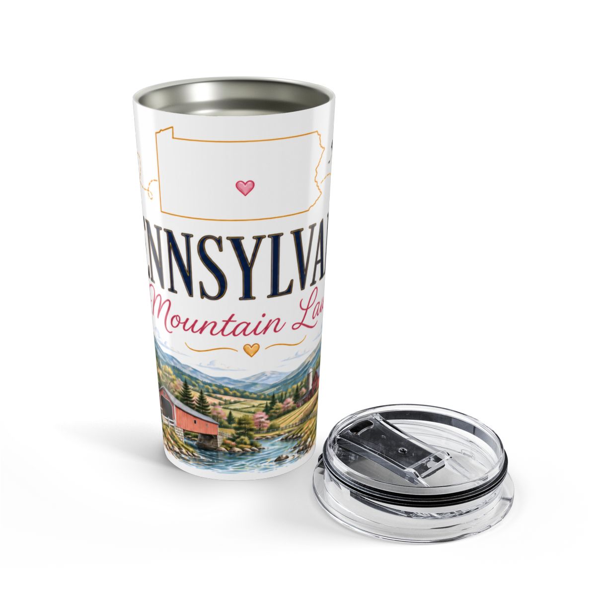 Pennsylvania State Flower Tumbler | Mountain Laurel Botanical Travel Cup | 20oz Stainless Steel Gift — opened