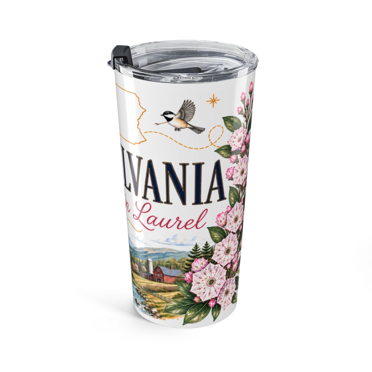 Pennsylvania State Flower Tumbler | Mountain Laurel Botanical Travel Cup | 20oz Stainless Steel Gift — right
