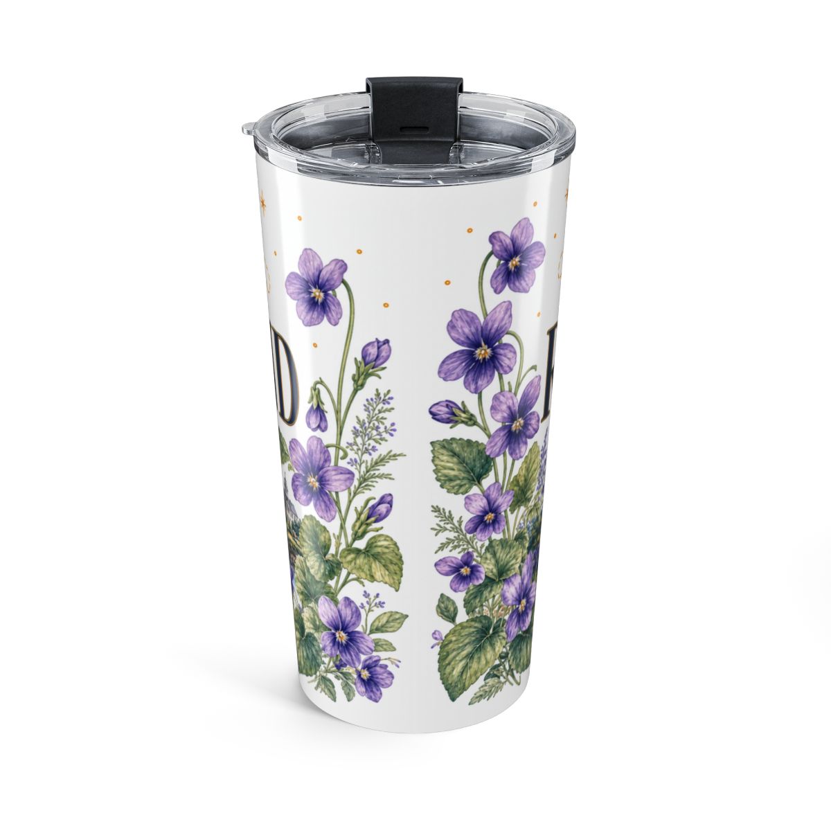 Rhode Island State Flower Tumbler | Violet Botanical Travel Cup | 20oz Stainless Steel Gift — back