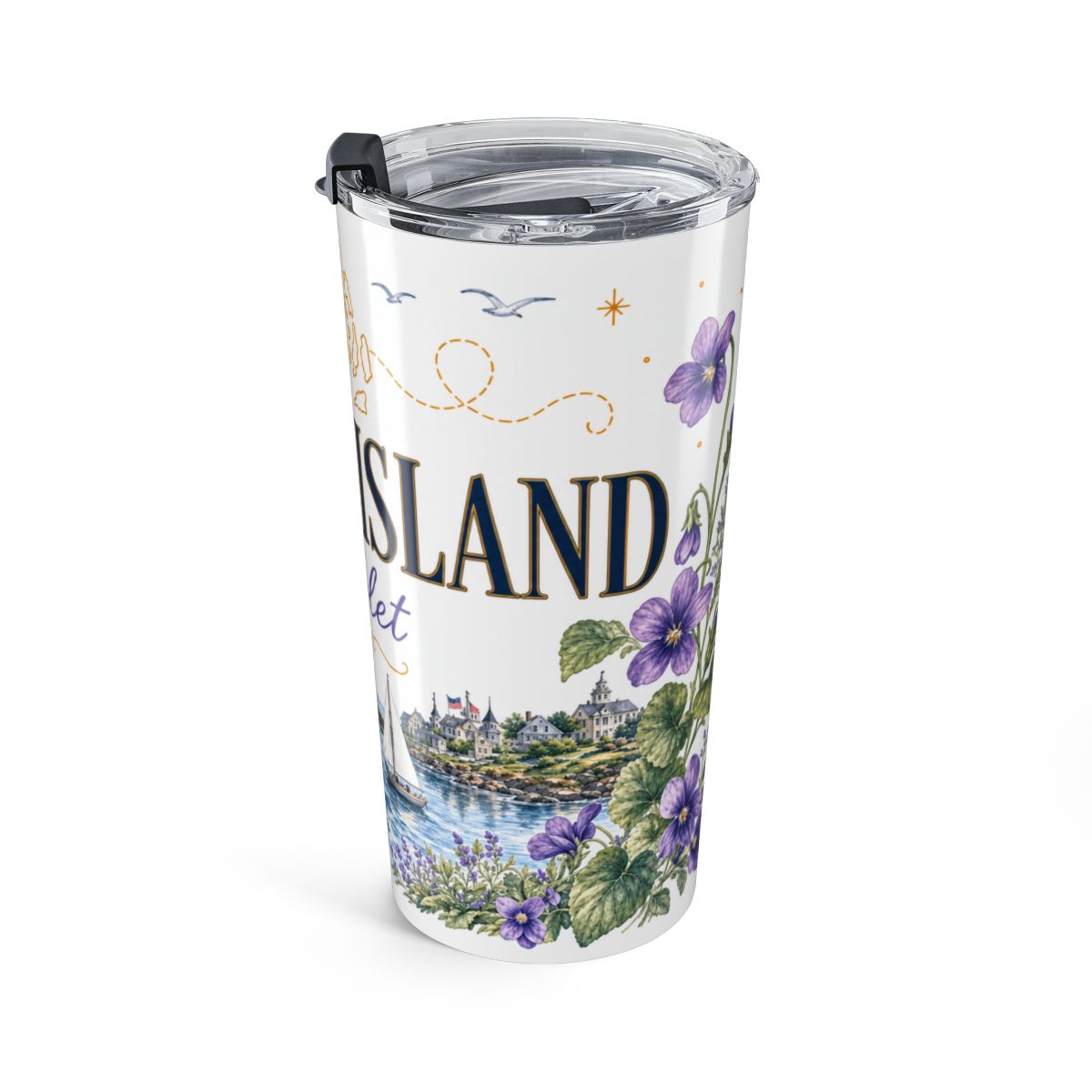 Rhode Island State Flower Tumbler | Violet Botanical Travel Cup | 20oz Stainless Steel Gift — right