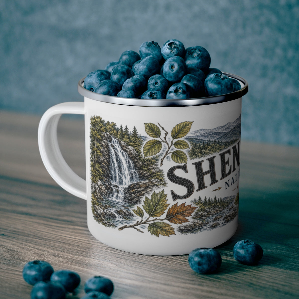 Shenandoah National Park enamel camping mug outdoor lifestyle scene